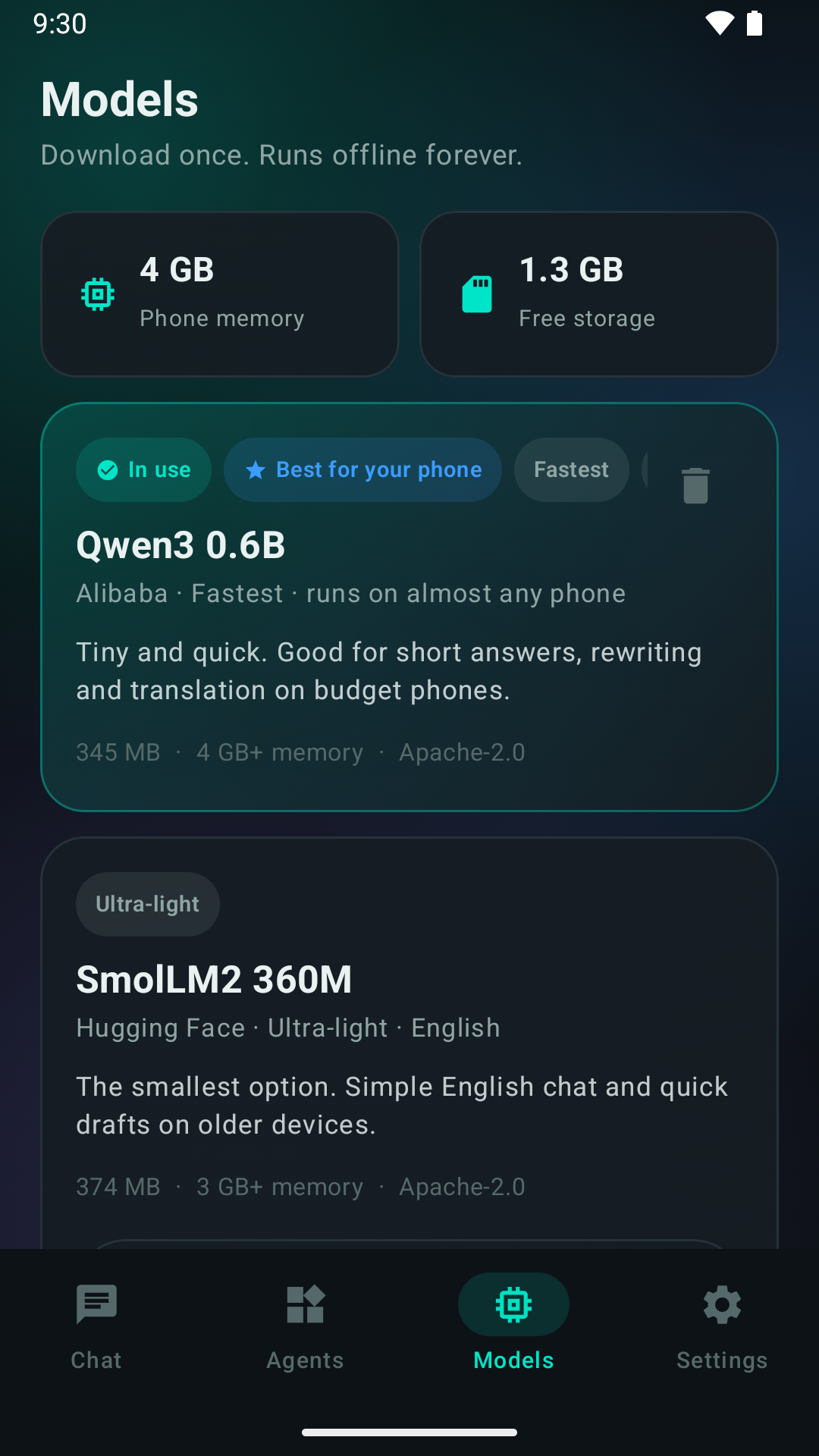 Model picker showing the best model for the phone